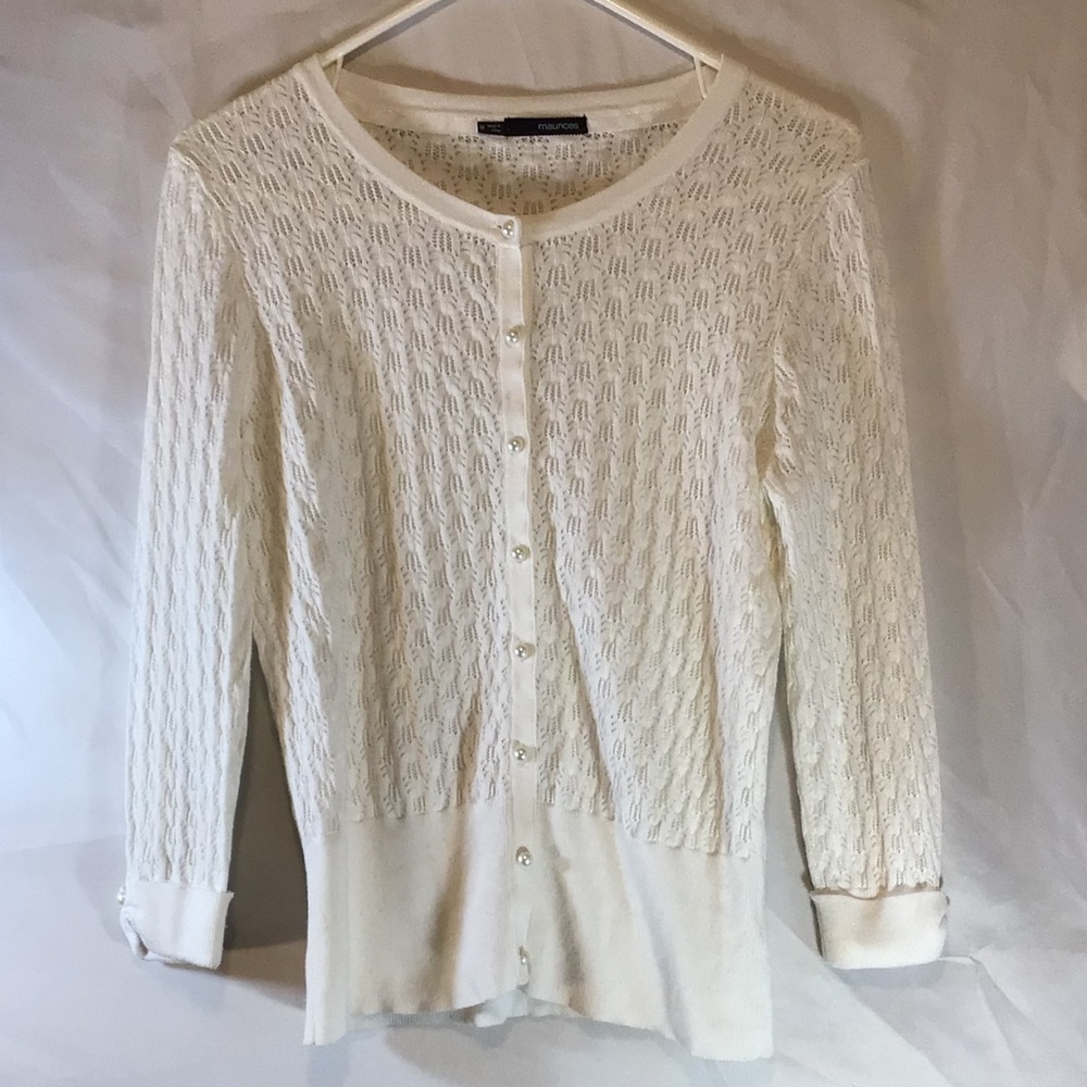 Maurice’s  White Pearl Button Cardigan Coquette Cottagecore Soft Girl Knit Top